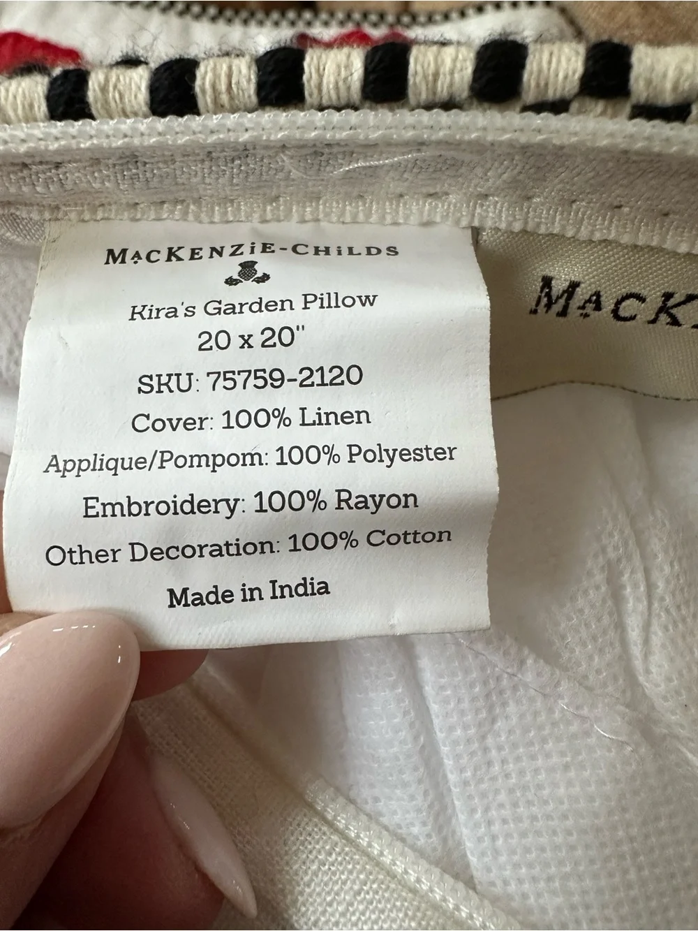 Mackenzie Childs Embroidered Floral Pillow w/3D Appliqué Red, Yellow, Green
